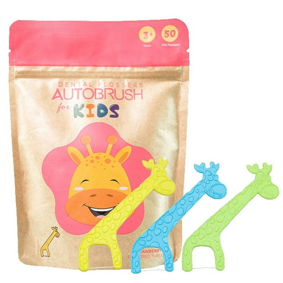 AutoBrush for Kids Strawberry Flavored Dental Flossers, First Nano-hap (Nano Hydroxyapatite) Infused Floss Picks (1 Pack)