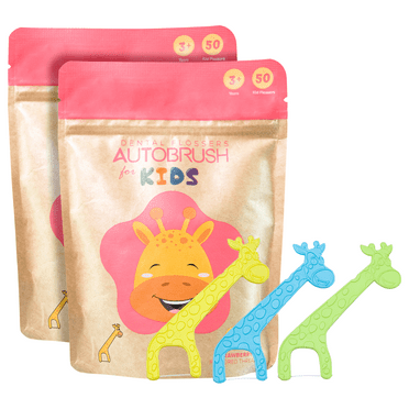 AutoBrush for Kids Strawberry Flavored Dental Flossers, First Nano-hap (Nano Hydroxyapatite) Infused Floss Picks (2 Pack)