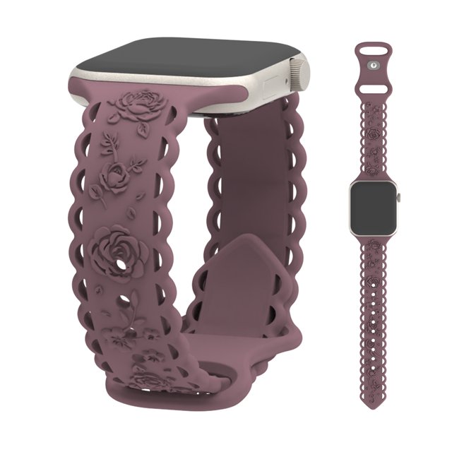 AutoCovers Rose Engraved Band for Apple Watch 42/44/45/49mm,Soft Silicone Lightweight Skin