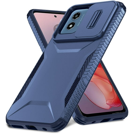 AutoCovers Rugged Case for Motoroal Moto G Play 4G 2024, Sliding Camera Lens Protector Military Grade Shockproof Bumper Phone Case for Moto G Play 4G 2024, Blue
