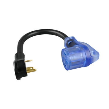 AutoDrive 10/3 STW 30 to 50-Amp Universal RV Adapter Extension Cord with Lighted End, 1.5ft, Black