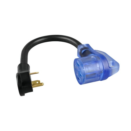AutoDrive 10/3 STW 30 to 50-Amp Universal RV Adapter Extension Cord with Lighted End, 1.5ft, Black