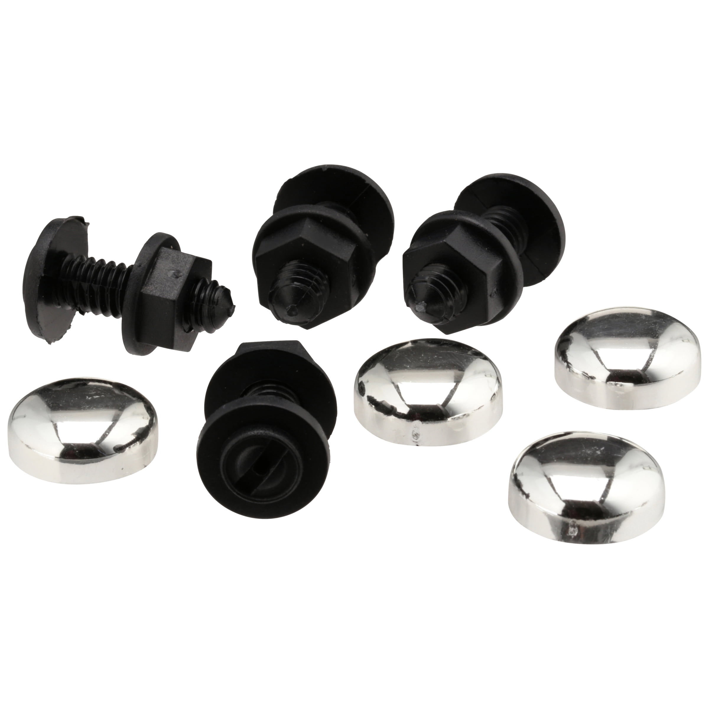 AutoDrive License Plate Fasteners with caps, Silver, 8PC, 1pk, 221