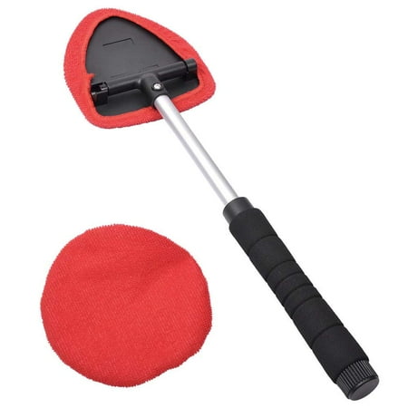 AutoEC Windshield Cleaner Car Window Cleaner Cleaning Tool with Extendable Handle and 2 Reusable Removable Coral Cap, Car Wash Brush, Red