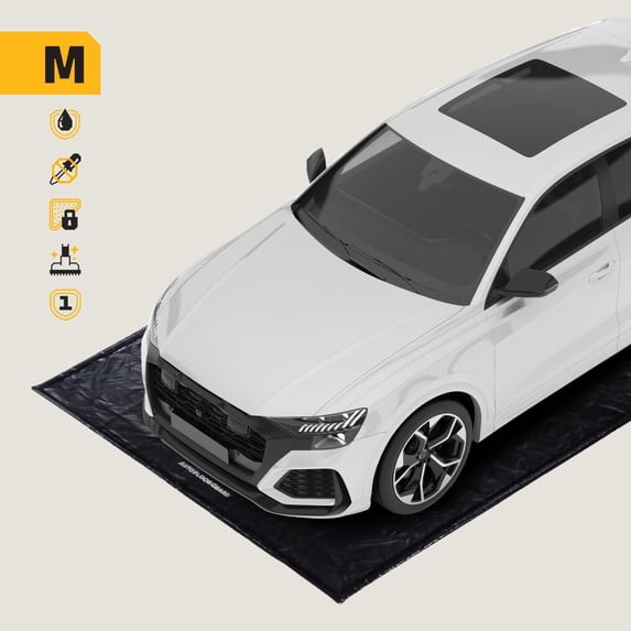 AutoFloorGuard AFG7918 7'9"x18' Midsize SUV Heavy Duty Garage Floor Mat for Under Car for Rain, Ice,and Mud w/Stay-Put Corner and Telescoping Squeegee