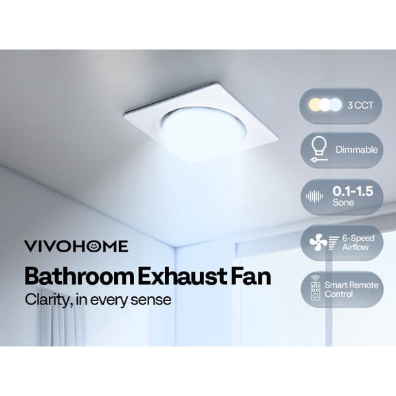 AutoFlow Bathroom Exhaust Fan with Light & Humidity Sensor (30-110-160CFM) - 3CCT Dimmable LED, Energy-Saving EC Motor, Dual Insulation, Constant Airflow, (Install Kit, 4-in Duct)