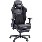 AutoFull Gaming Office Desk Ergonomic Lumbar Support, Racing Style PU Leather PC High Back Adjustable Swivel Task Chair with Footrest，Black