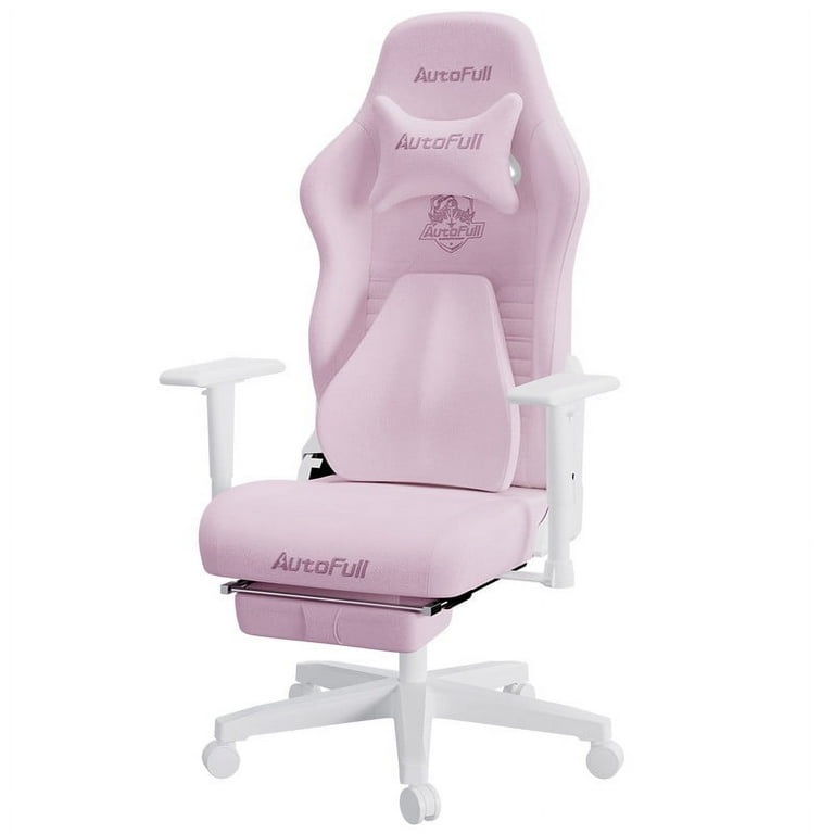 AutoFull Gaming Office Desk Ergonomic Lumbar Support Racing Style fabric High Back Adjustable Swivel Task Chair with Footrest Pink
