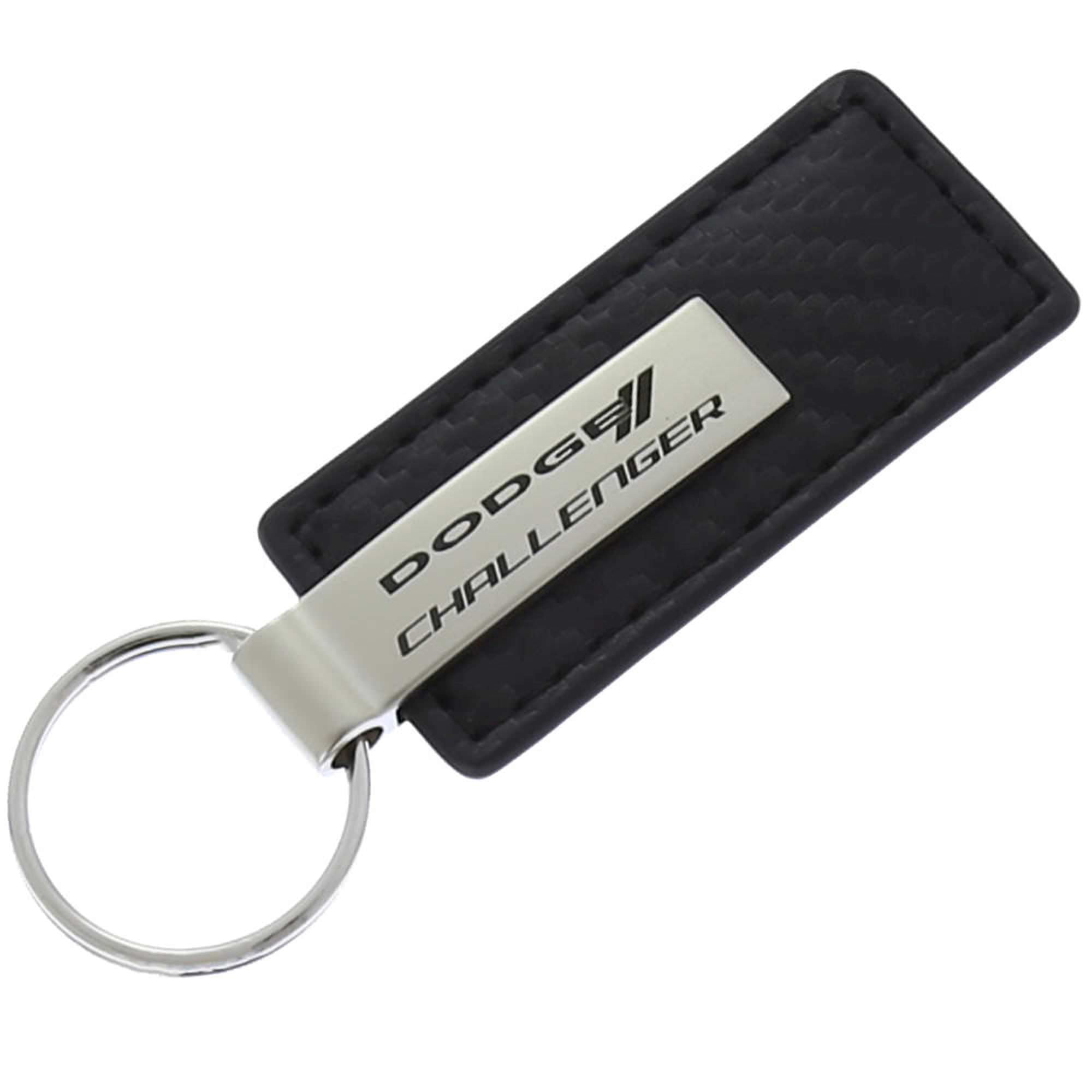AutoGold Dodge Challenger Black CF Carbon Fiber Leather Key Chain Ring Tag Fob Lanyard KC1550.CHA