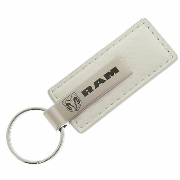 AutoGold Dodge Ram White CF Carbon Fiber Leather Logo Key Chain Ring Tag Fob Lanyard KC1557.RAM