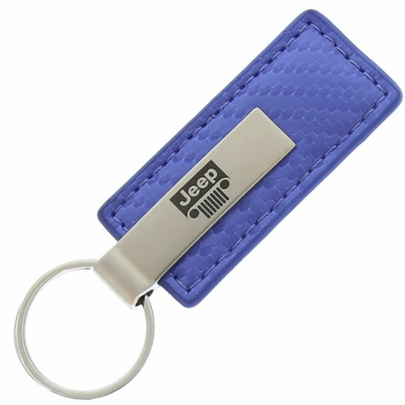 AutoGold Jeep Grill Blue CF Carbon Fiber Leather Logo Key Chain Ring Tag Fob Lanyard KC1553.JEEG