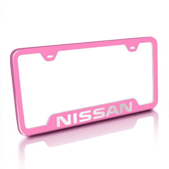 AutoGold Nissan Laser Etch on Pink Powder Coated License Plate Frame GF.NIS.EP