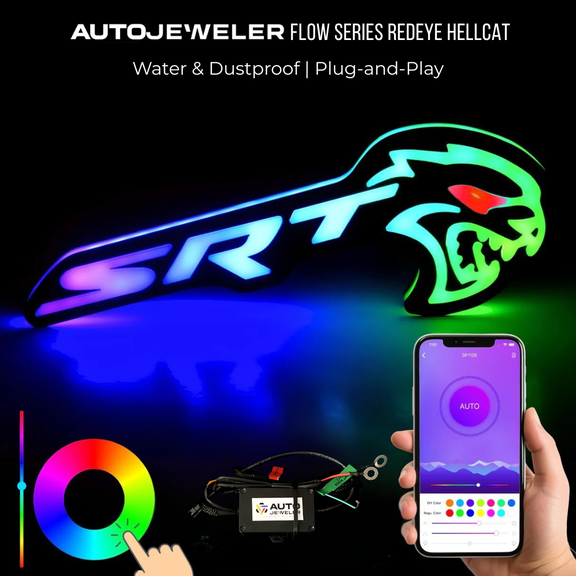 AutoJeweler SRT Hellcat Redeye LED Grille Emblem (RGB Flow Series) - Fits Charger, Challenger, & Durango