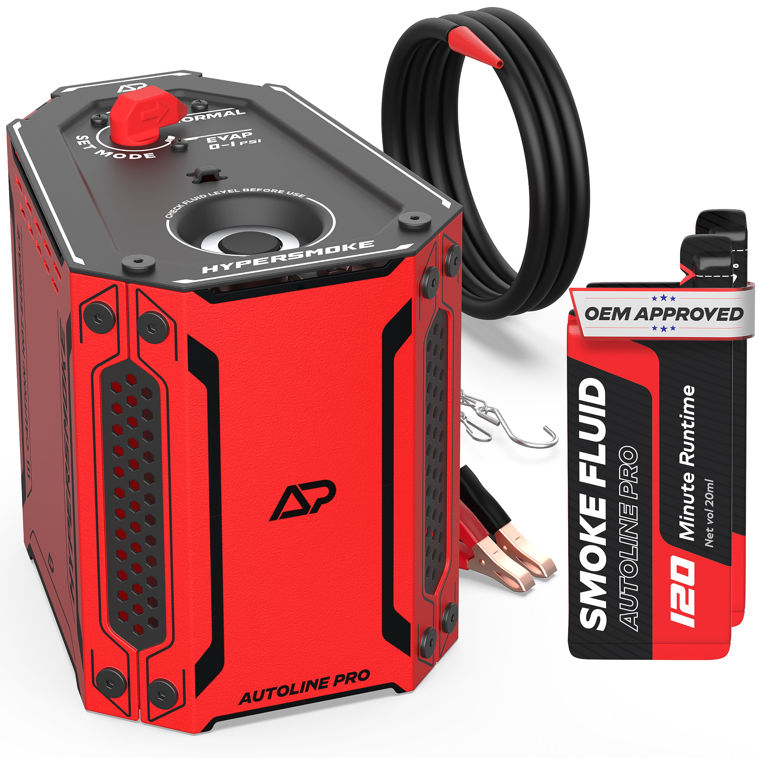 AutoLine Pro HyperSmoke™ Automotive Smoke Machine EVAP Vacuum Leak Tester – Adjustable Pressure – OEM Approved Smoke Fluid – Built-in Air Compressor Motor - Includes Smoke Fluid x2