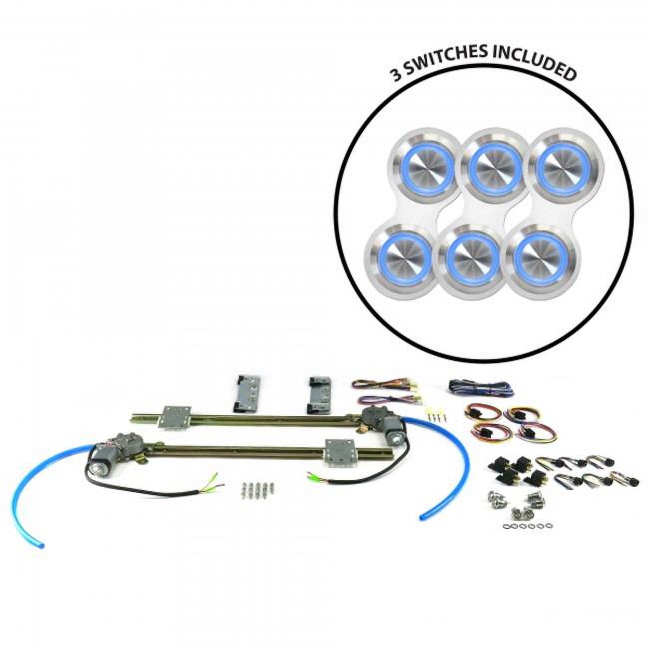 AutoLoc 2Door Flat Glass Power Window Kit with 3 Retro Billet Switches