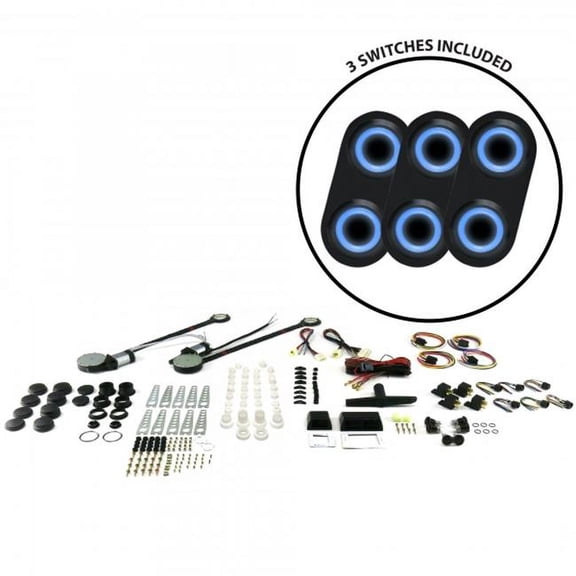 AutoLoc AUTPW46ABA253 2-Door Universal Power Window Kit with 3 ABA25 - Daytona Black Switches Blue Illumination