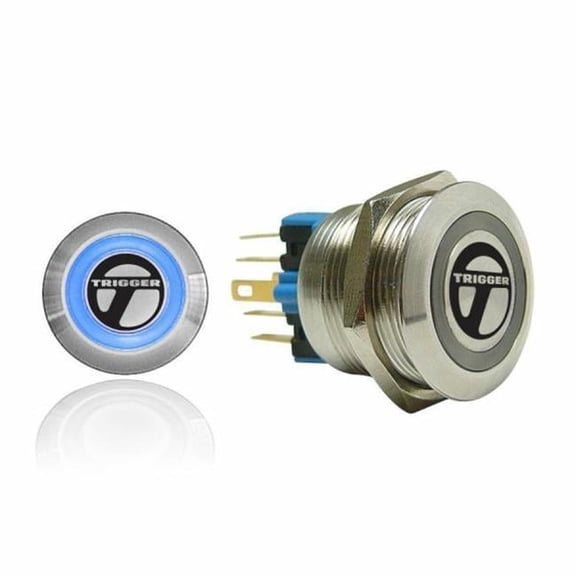AutoLoc Power Accessories AUTSW38B 16mm Momentary Billet Button with LED Blue Ring Blue