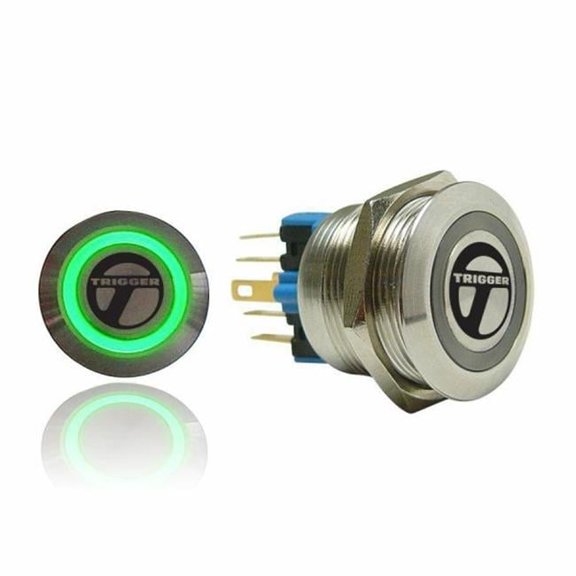 AutoLoc Power Accessories AUTSW43G 19mm Latching Billet Button with LED Green Ring