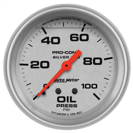 AUTO METER 4621 2-5/8IN OIL PRESS, 0-100 PSI, MECH, LFG, SILVER