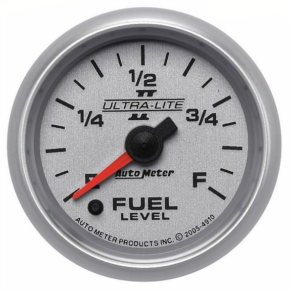 AutoMeter 4910 Ultra-Lite II Electric Programmable Fuel Level Gauge; 2-1/16 in.; Silver Dial Face; Fluorescent Red Pointer; White LED; Electric Digital Stepper Motor; Programmable 0-280 Ohms;