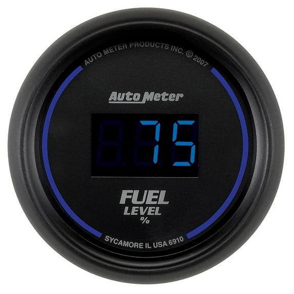 AutoMeter 6910 Cobalt Digital Programmable Fuel Level Gauge; 2-1/16 in.; Black Dial Face; Blue Digital LED; Digital; Programmable 0-280 Ohms;