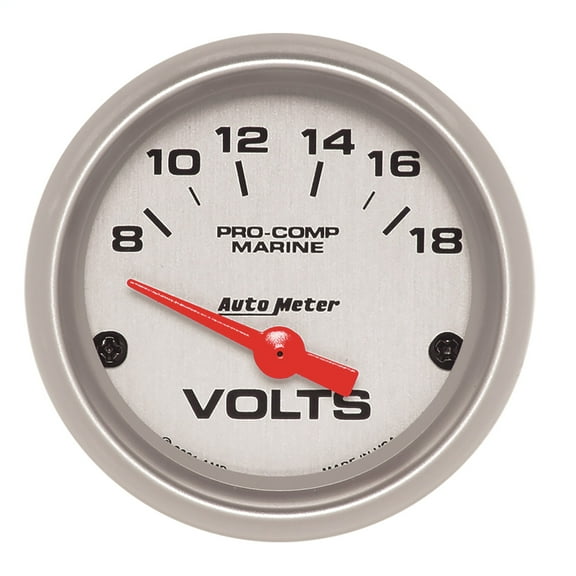 AutoMeter Gauge Voltmeter 2 1/16 18V Electric Marine Silver (200756-33)