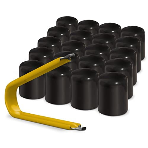 AutoMotivated Aftermarket ColorLugs Vinyl Lug Nut Cover | Wheel Lug Nut Cap | Fits 19 mm | Includes Deluxe Extractor | Black (Pack of 25)