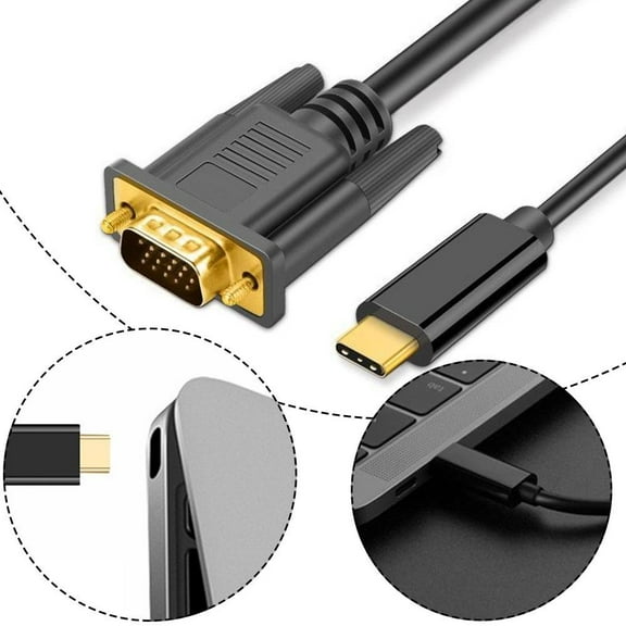AutoNexis USB C TYPEC To VGA Cable 1080P Type C To VGA Converter Adapter Cable for Laptop