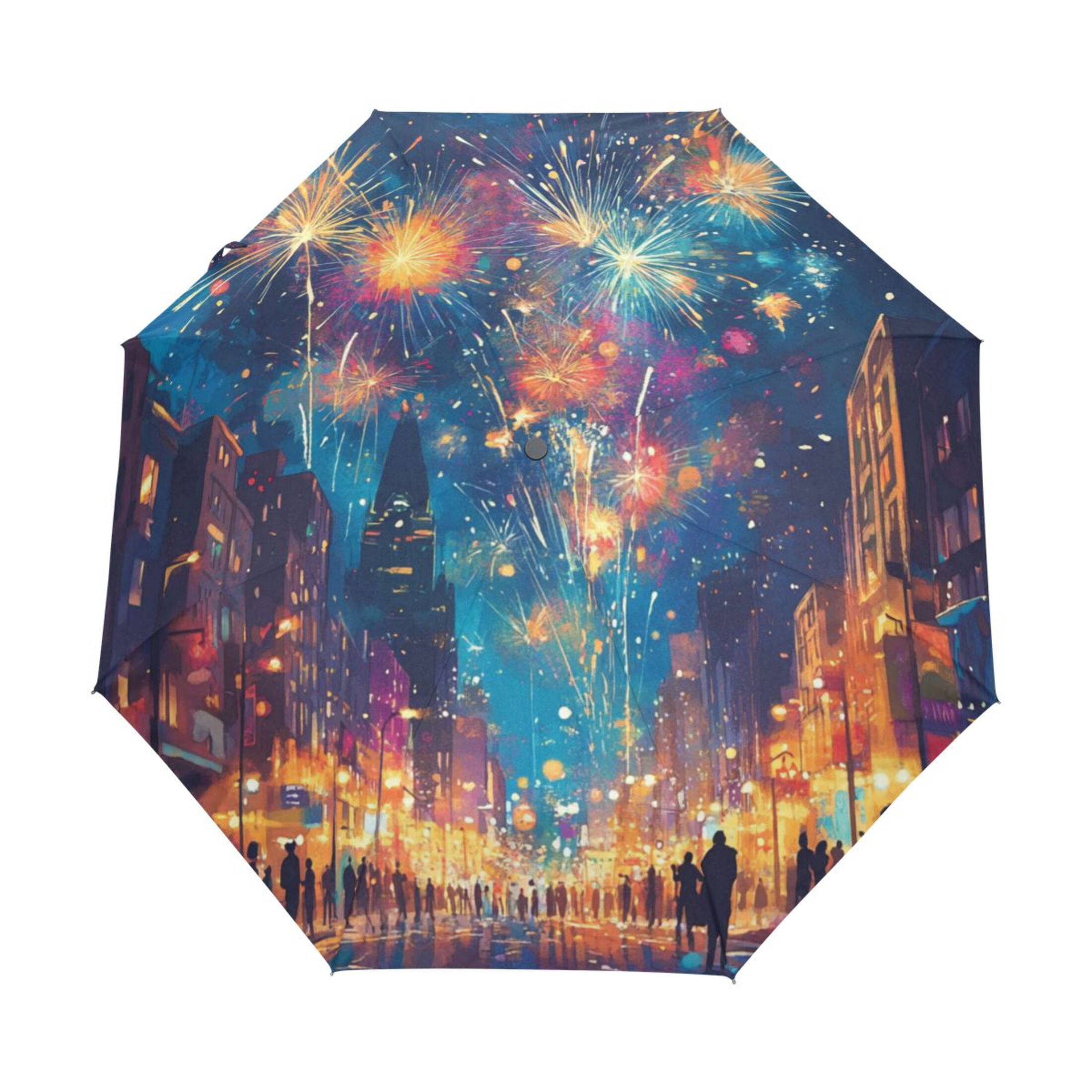 Flame Fire Pattern Print Automatic Foldable Umbrella