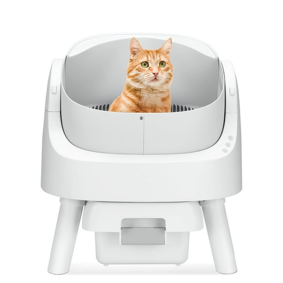 PetPivot Large Multi-Cat Family Automatic Cat Litter Box with Safety Protection, Mat and Trash Bags Included, White