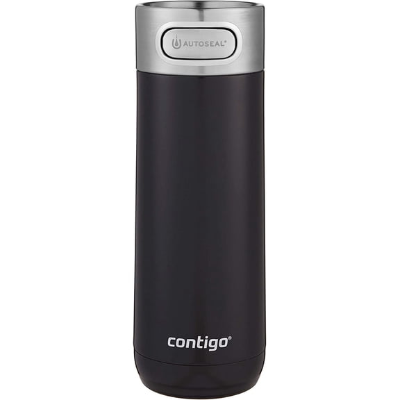 AutoSeal 16oz Vacuum-Insulated Stainless Steel Travel Mug, Leak-Proof and Dishwasher Safe, Licorice - Perfect for Hot and Cold Beverages