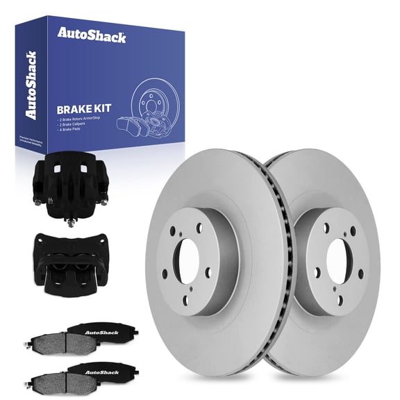 AutoShack 11.56" (293.5 mm) Front Vented Brake Rotors Coated + Ceramic Brake Pads + Calipers Black Replacement for 2011-2018 Subaru Forester 2010-2014 Subaru Impreza 8-PC Brake Kit ArmorStop