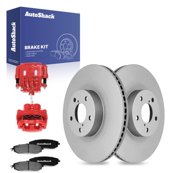 AutoShack 11.56" (293.5 mm) Front Vented Brake Rotors Coated + Ceramic Brake Pads + Calipers Red Replacement for 2011-2018 Subaru Forester 2010-2014 Subaru Impreza 8-PC Brake Kit ArmorStop
