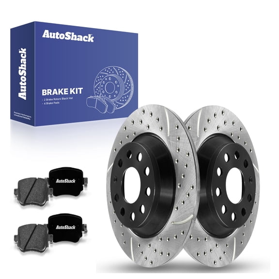 AutoShack 11.81" (300 mm) Rear Solid Drilled & Slotted Brake Rotors E-Coated + Premium Ceramic Brake Pads | Replacement for 2016-2018 Audi Q3 2016-2018 Audi Q3 Quattro | 6-PC Brake Kit | ShadowGuard
