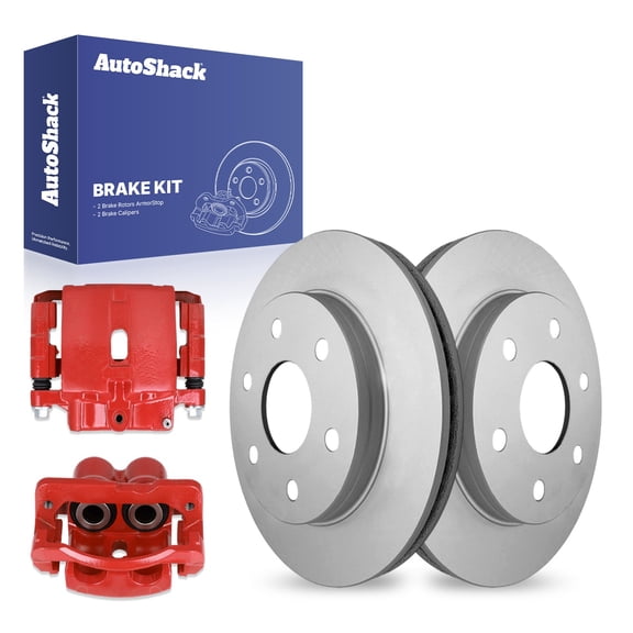 AutoShack 12.01" (305 mm) Front Vented Brake Rotors Coated + Calipers Red | Replacement for 2007 Chevrolet Silverado 1500 Classic 2007 GMC Sierra 1500 Classic | 4-PC Brake Kit | ArmorStop