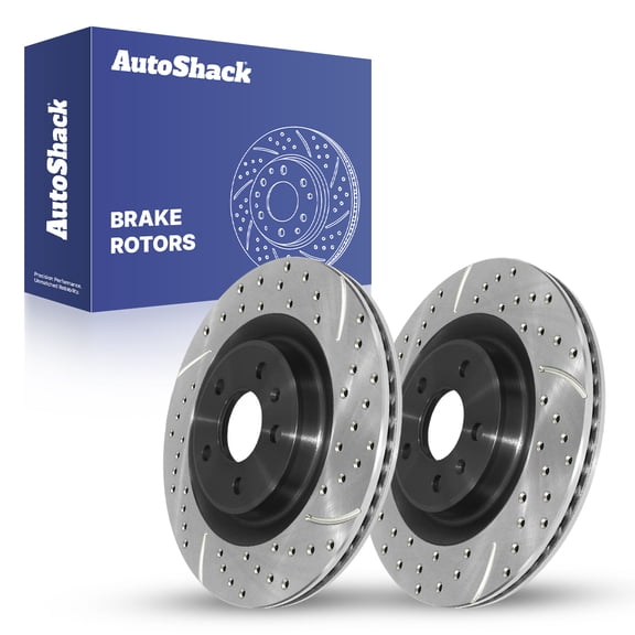 AutoShack Rear Vented Drilled & Slotted E-Coated Brake Rotors 2-PC Set Replacement for 2013-2025 Audi Q5 2015-2025 Porsche Macan 2012-2025 Audi A6 Quattro ShadowGuard 12.99" (330 mm)