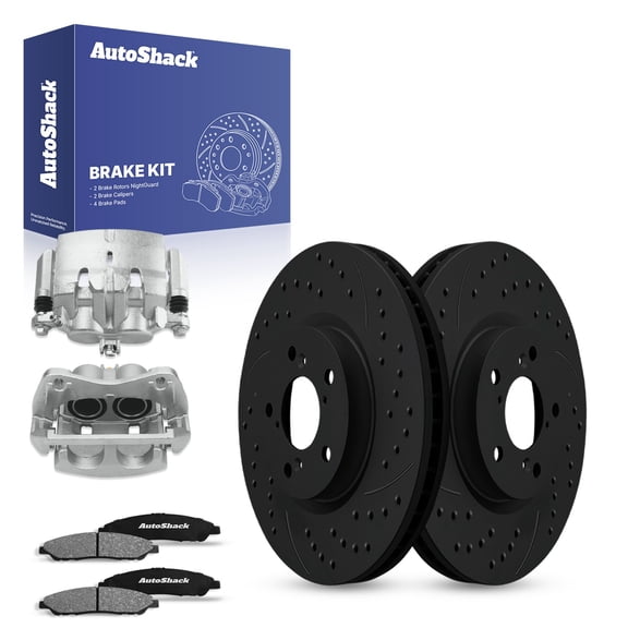 AutoShack Front Drilled & Slotted Brake Rotors Ceramic Brake Pads Calipers | Replacement for 2007-2013 Acura MDX 2010-2013 ZDX 3.7L V6 AWD | Black E-Coated | 8-PC Brake Kit | NightGuard