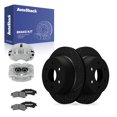 thumbnail image 1 of AutoShack Rear Vented Drilled & Slotted E-Coated Brake Rotors Black Finish + Ceramic Pads + Calipers 8-PC Brake Kit Replacement for 2007 GMC Sierra 1500 Classic NightGuard 13.57" (344.8 mm), 1 of 5
