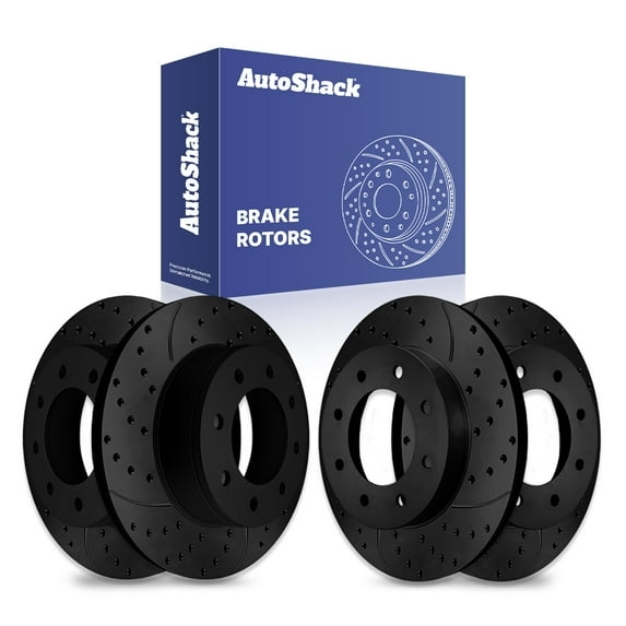 AutoShack Front Vented & Rear Vented Drilled & Slotted E-Coated Brake Rotors Black Finish 4-PC Set Replacement for 2003-2020 Chevrolet Express 2500 2003-2020 GMC Savana 2500 NightGuard