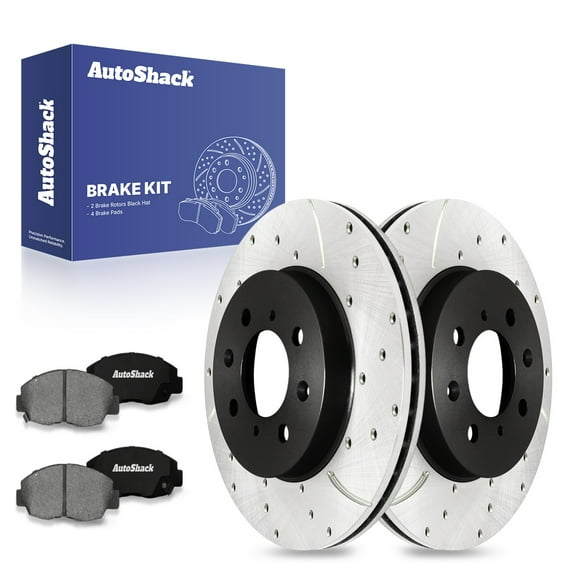 AutoShack 10.31" (262 mm) Front Vented Drilled & Slotted Brake Rotors E-Coated + Premium Ceramic Brake Pads | Replacement for 2010-2014 Honda Insight 1997-2005 Acura EL | 6-PC Brake Kit | ShadowGuard