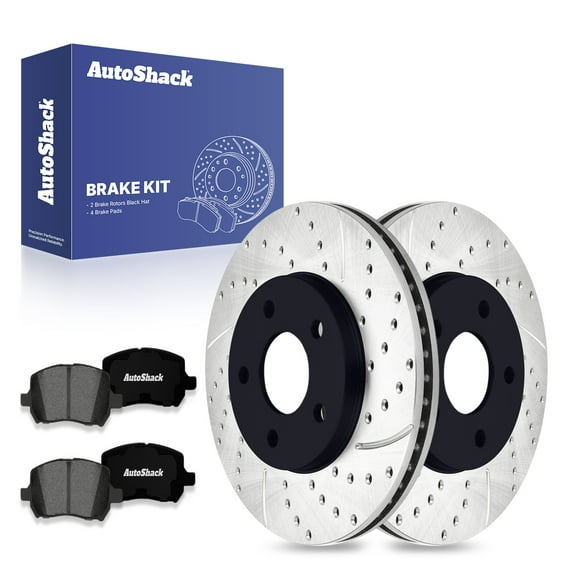 AutoShack 10.87" (276 mm) Front Vented Drilled & Slotted Brake Rotors E-Coated + Premium Ceramic Brake Pads | Replacement for 2006-2011 Chevrolet HHR | 6-PC Brake Kit | ShadowGuard