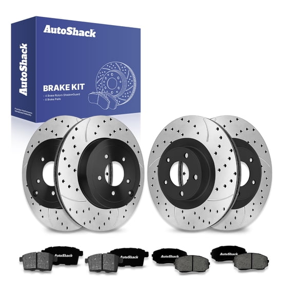 AutoShack Front & Rear Brake Rotors & Premium Pads for Ford & Lincoln, Edge 2007-2010 MKX 2007-2010, AWD FWD V6 3.5L - E-Coated Drilled & Slotted - ShadowGuard