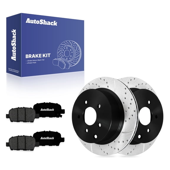 AutoShack Rear Brake Rotors & Premium Pads for INFINITI, FX35 2008-2010 Q60 2014, AWD RWD V6 3.5L 3.7L - E-Coated Drilled & Slotted - ShadowGuard - 12.12" (307.8 mm), 5-Lug