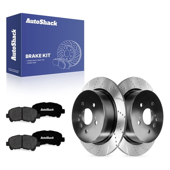 AutoShack Rear Brake Rotors & Premium Pads for Toyota, Highlander 2008-2013, AWD FWD L4 2.7L V6 3.3L 3.5L - E-Coated Drilled & Slotted - ShadowGuard - 12.17" (309 mm), 5-Lug