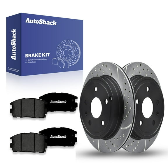 AutoShack Rear Brake Kit Replacement for 2010-2017 Chevrolet Equinox 2010-2017 GMC Terrain V6 FWD Drilled & Slotted E-Coated Disc Brake Rotors Ceramic Brakes Pads  11.93" (302.9mm) PERF651801275
