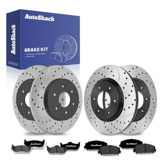 AutoShack Front & Rear Brake Rotors & Premium Pads for Nissan, TITAN 2011-2015 Armada 2012-2015, 4WD RWD V8 5.6L - E-Coated Drilled & Slotted - ShadowGuard