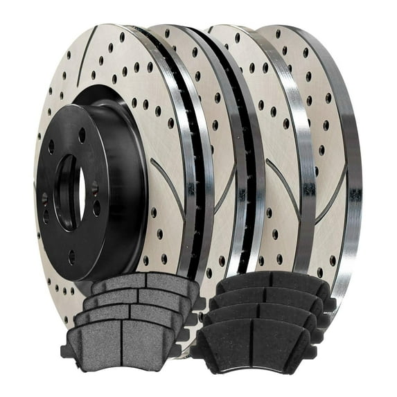 AutoShack Front & Rear Drilled & Slotted Brake Rotors Premium Ceramic Brake Pads | Replacement for 2016-2017 Hyundai Veloster 2017 Elantra GT 1.6L FWD | E-Coated | 12-PC Brake Kit | ShadowGuard