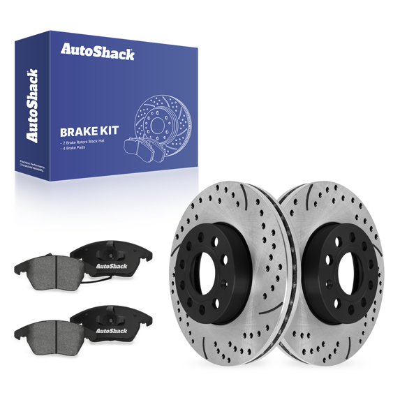 AutoShack Front Vented Drilled & Slotted E-Coated Brake Rotors + Premium Ceramic Pads 6-PC Brake Kit Replacement for 2005-2018 Volkswagen Jetta 2010-2013 Volkswagen Golf ShadowGuard 11.33" (287.8 mm)