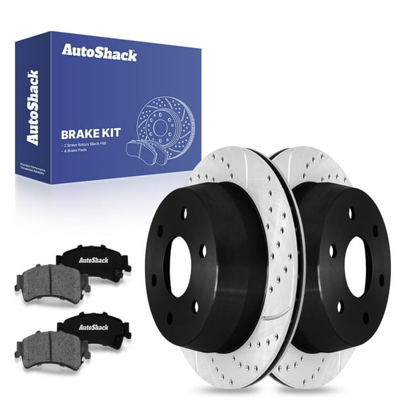 AutoShack 12.78" (324.5 mm) Rear Vented Drilled & Slotted Brake Rotors E-Coated + Premium Ceramic Brake Pads | Replacement for 2007 Chevrolet Silverado 1500 Classic | 6-PC Brake Kit | ShadowGuard
