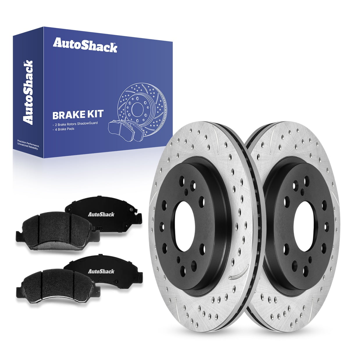 AutoShack 12.98" (329.7 mm) Front Vented Drilled & Slotted Brake Rotors E-Coated + Premium Ceramic Brake Pads | Replacement for 2005-2018 Chevrolet Silverado 1500 | 6-PC Brake Kit | ShadowGuard
